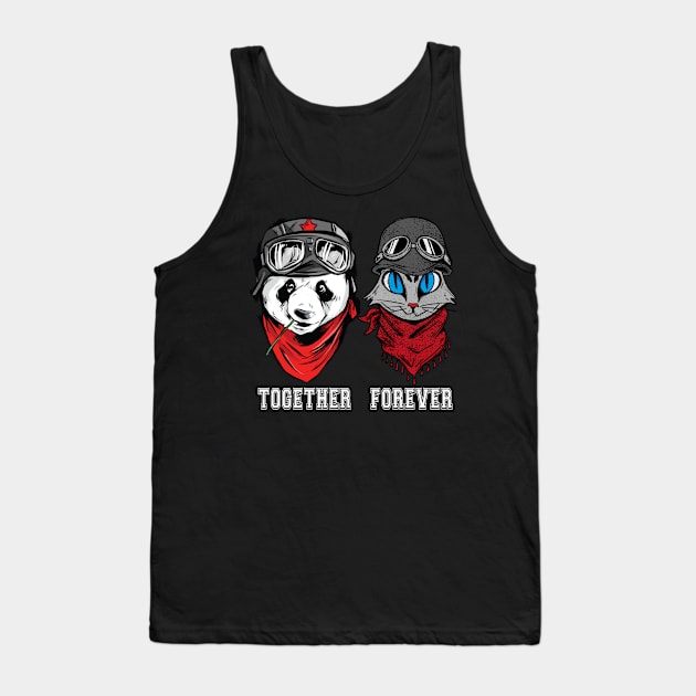 Cute Panda and cat couple in helmet and goggles with the words together forever. Tank Top by AJ techDesigns